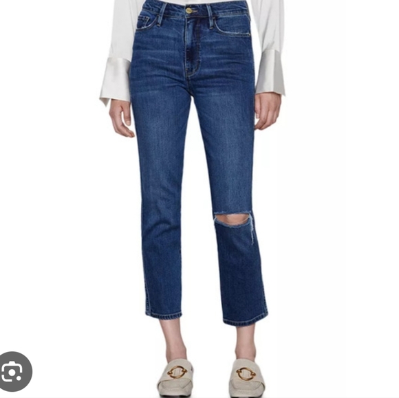 FRAME Le Sylvie Crop Distressed Denim Jeans - Picture 1 of 8